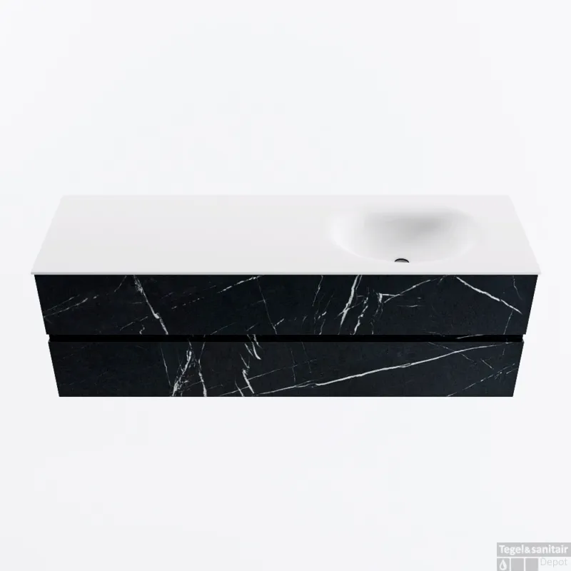 Goedkoop MONDIAZ VICA 150cm badmeubel onderkast Marquina 2 lades. Wastafel MOON rechts 1 kraangat, kleur Talc.