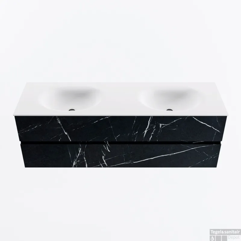 MONDIAZ VICA 150cm badmeubel onderkast Marquina 2 lades. Wastafel MOON dubbel 2 kraangaten, kleur Talc. Dagaanbieding