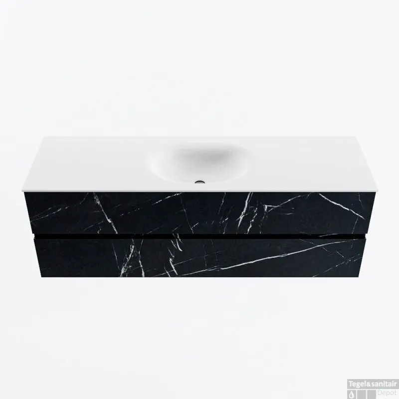 MONDIAZ VICA 150cm badmeubel onderkast Marquina 2 lades. Wastafel MOON midden zonder kraangat, kleur Talc. Nu Kopen