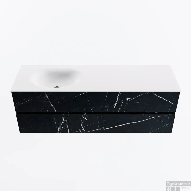 MONDIAZ VICA 150cm badmeubel onderkast Marquina 2 lades. Wastafel MOON links zonder kraangat, kleur Talc. Direct Beschikbaar