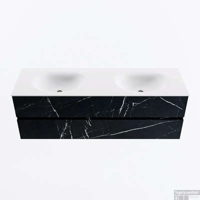 MONDIAZ VICA 150cm badmeubel onderkast Marquina 2 lades. Wastafel MOON dubbel zonder kraangat, kleur Talc. Uitverkoop