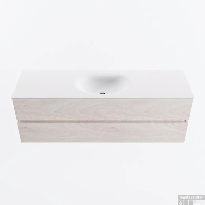 Bestel Nu MONDIAZ VICA 150cm badmeubel onderkast Underlayment 2 lades. Wastafel MOON midden 1 kraangat, kleur Talc.