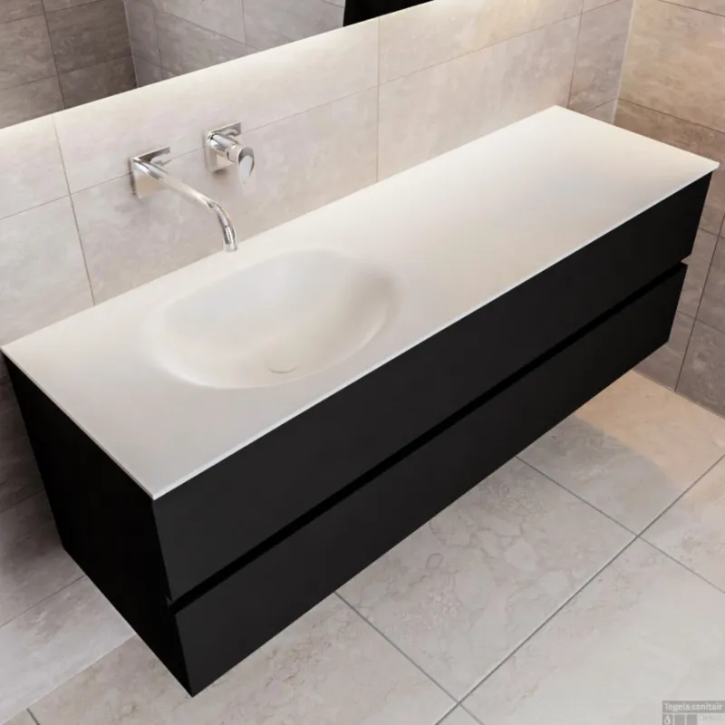 Hoge Kwaliteit Badkamermeubel Solid Surface BWS Stockholm 150x45 cm Mat Zwart Urban Links (0 kraangaten)