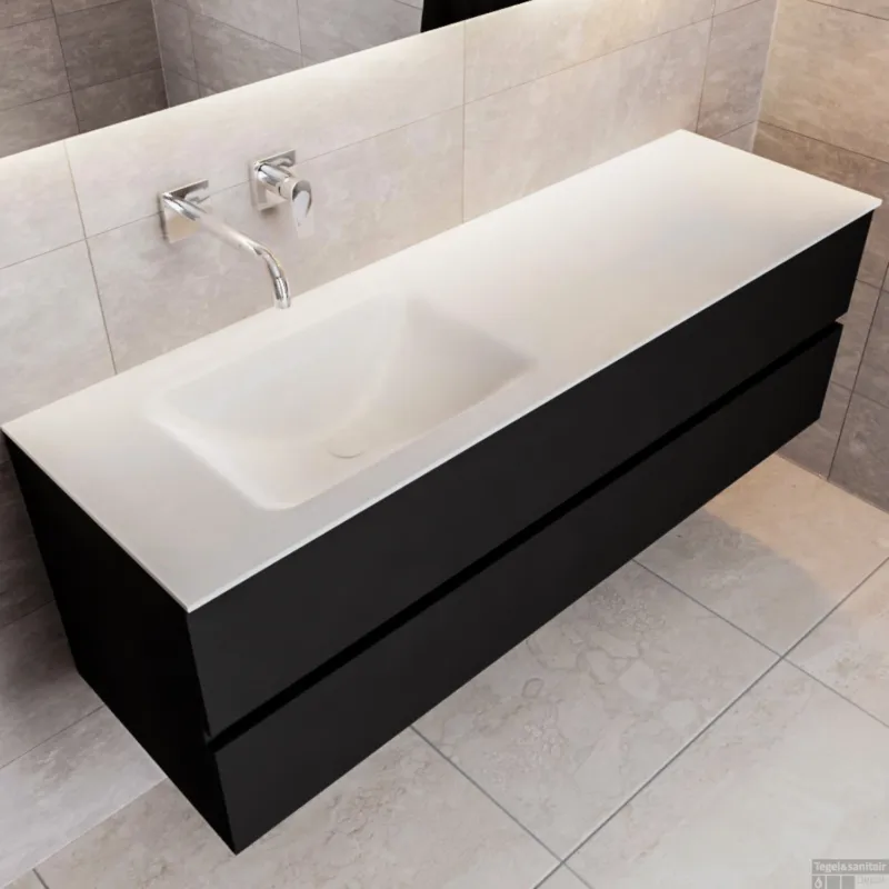 Badkamermeubel Solid Surface BWS Oslo 150x45 cm Mat Zwart Urban Links (0 kraangaten) Snelle Levering