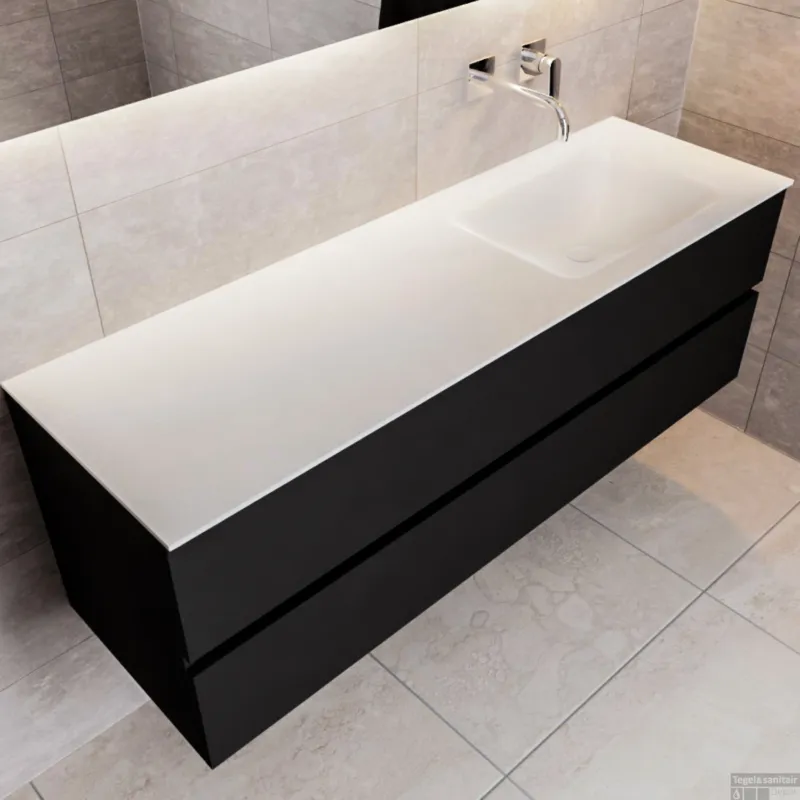 Badkamermeubel Solid Surface BWS Oslo 150x45 cm Mat Zwart Urban Rechts (0 kraangaten) Betrouwbaar