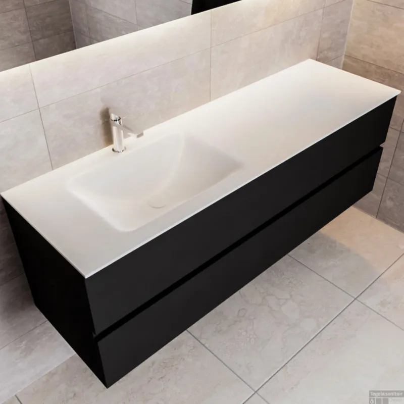 Weekendaanbieding Badkamermeubel Solid Surface BWS Oslo 150x45 cm Mat Zwart Urban Links (1 kraangat)