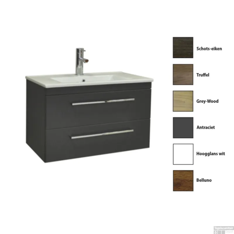 Alleen Vandaag Badkamermeubelset Sanicare Q6 Twee Laden Chromen Greep 80 cm Belluno Eiken