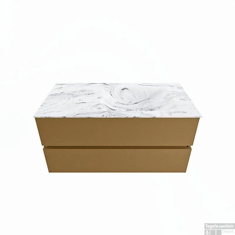Superprijs MONDIAZ VICA-DLUX 100cm badmeubel onderkast Oro 2 lades. Inbouw wastafel CLOUD rechts zonder kraangat, kleur Glace.