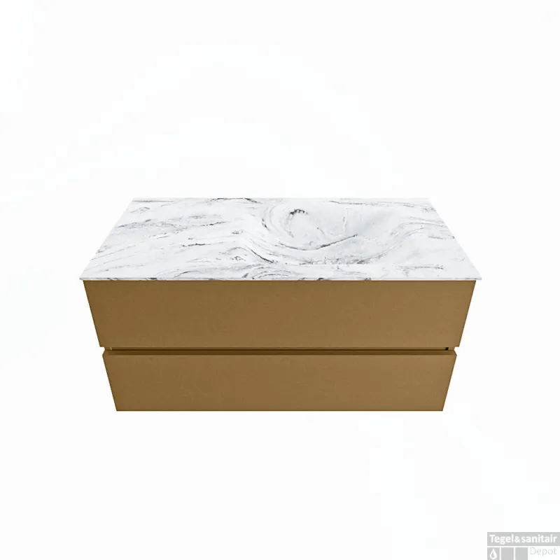 MONDIAZ VICA-DLUX 100cm badmeubel onderkast Oro 2 lades. Inbouw wastafel CLOUD rechts 1 kraangat, kleur Glace. Tijdelijk Beschikbaar