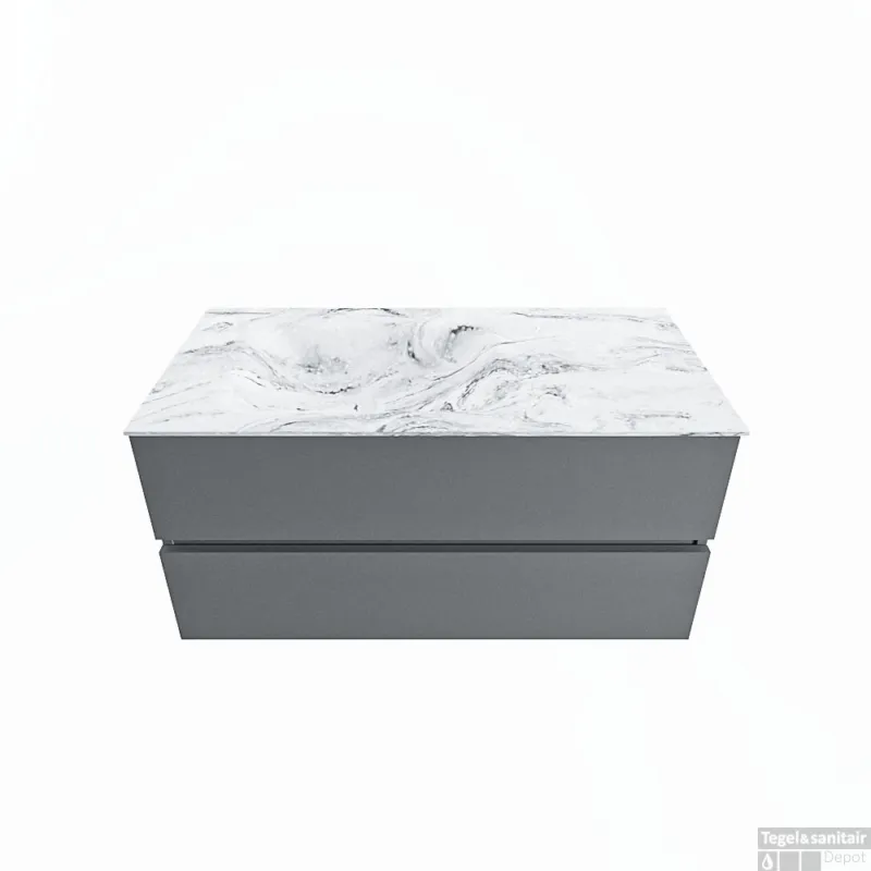 Alleen Vandaag MONDIAZ VICA-DLUX 100cm badmeubel onderkast Plata 2 lades. Inbouw wastafel CLOUD links zonder kraangat, kleur Glace.
