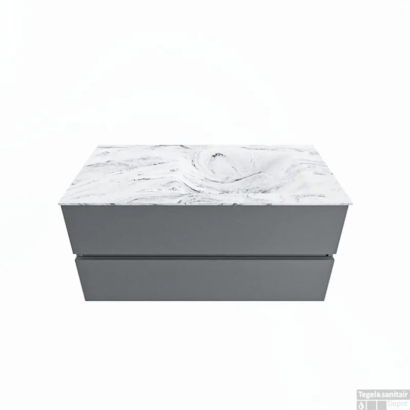 MONDIAZ VICA-DLUX 100cm badmeubel onderkast Plata 2 lades. Inbouw wastafel CLOUD rechts zonder kraangat, kleur Glace. Uitverkoop