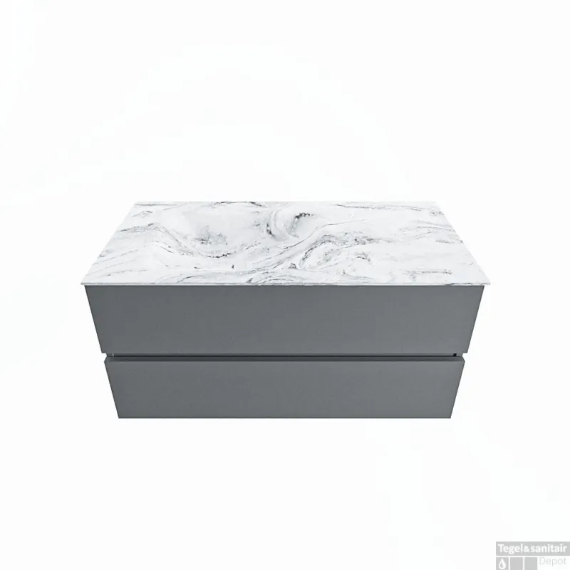 Merkproduct MONDIAZ VICA-DLUX 100cm badmeubel onderkast Plata 2 lades. Inbouw wastafel CLOUD links 1 kraangat, kleur Glace.