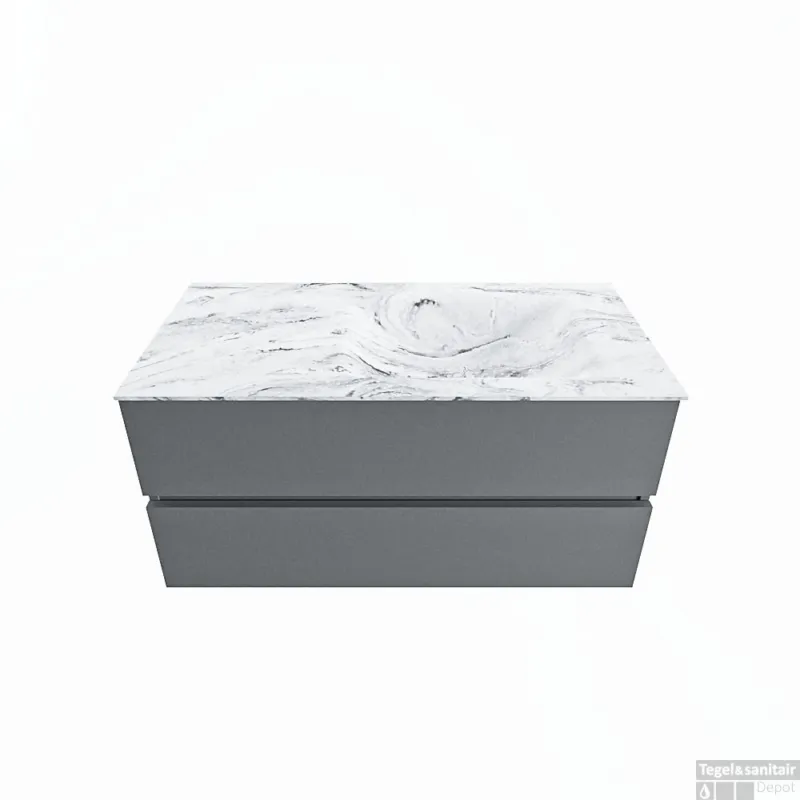 MONDIAZ VICA-DLUX 100cm badmeubel onderkast Plata 2 lades. Inbouw wastafel CLOUD rechts 1 kraangat, kleur Glace. Nieuw