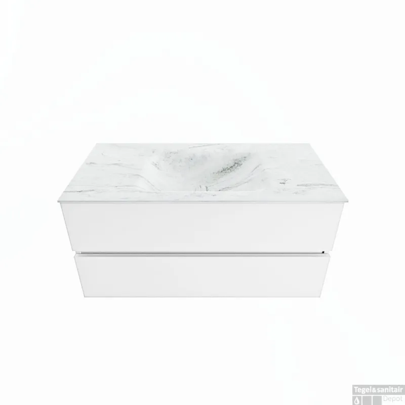 MONDIAZ VICA-DLUX 100cm badmeubel onderkast Talc 2 lades. Inbouw wastafel CLOUD midden 1 kraangat, kleur Opalo. Gecertificeerd