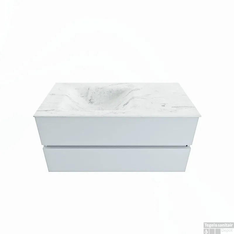 Beste Prijs MONDIAZ VICA-DLUX 100cm badmeubel onderkast Clay 2 lades. Inbouw wastafel CLOUD links 1 kraangat, kleur Opalo.