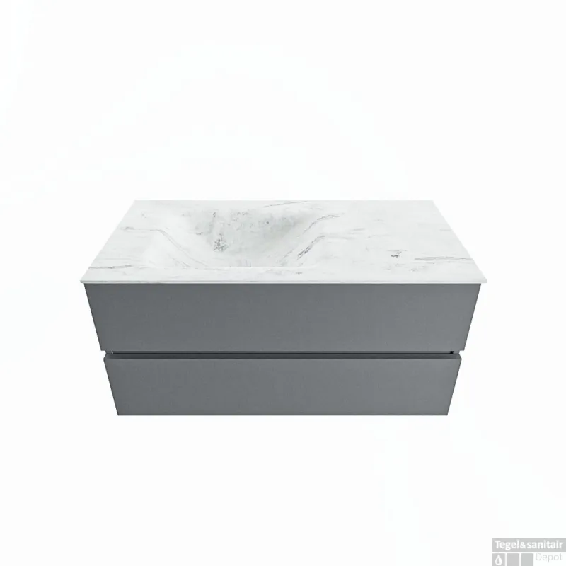 MONDIAZ VICA-DLUX 100cm badmeubel onderkast Plata 2 lades. Inbouw wastafel CLOUD links zonder kraangat, kleur Opalo. Actieprijs