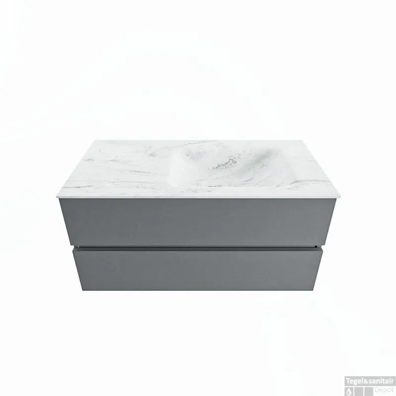 Dagaanbieding MONDIAZ VICA-DLUX 100cm badmeubel onderkast Plata 2 lades. Inbouw wastafel CLOUD rechts zonder kraangat, kleur Opalo.