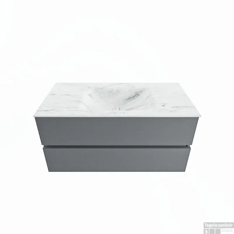 Tijdelijk Beschikbaar MONDIAZ VICA-DLUX 100cm badmeubel onderkast Plata 2 lades. Inbouw wastafel CLOUD midden 1 kraangat, kleur Opalo.
