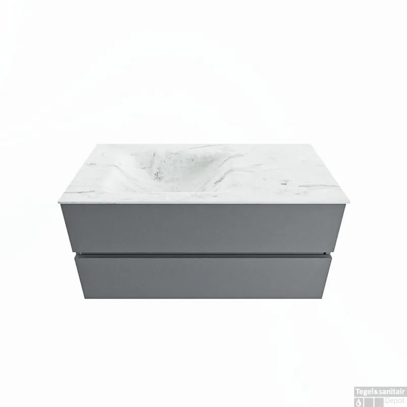 Finale Uitverkoop MONDIAZ VICA-DLUX 100cm badmeubel onderkast Plata 2 lades. Inbouw wastafel CLOUD links 1 kraangat, kleur Opalo.