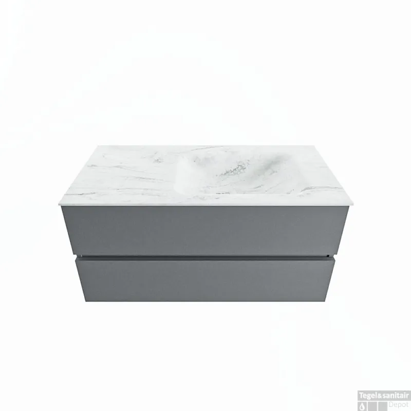 MONDIAZ VICA-DLUX 100cm badmeubel onderkast Plata 2 lades. Inbouw wastafel CLOUD rechts 1 kraangat, kleur Opalo. Seizoensaanbieding