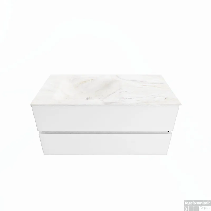 MONDIAZ VICA-DLUX 100cm badmeubel onderkast Talc 2 lades. Inbouw wastafel CLOUD links zonder kraangat, kleur Ostra. Tijdelijk Beschikbaar