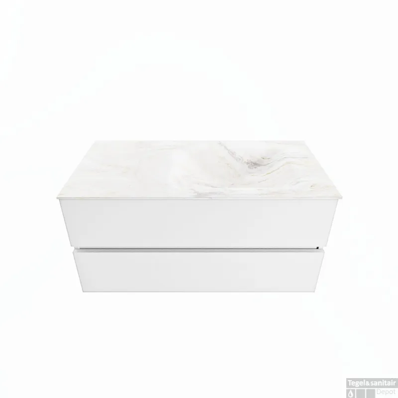 MONDIAZ VICA-DLUX 100cm badmeubel onderkast Talc 2 lades. Inbouw wastafel CLOUD rechts 1 kraangat, kleur Ostra. Gecertificeerd