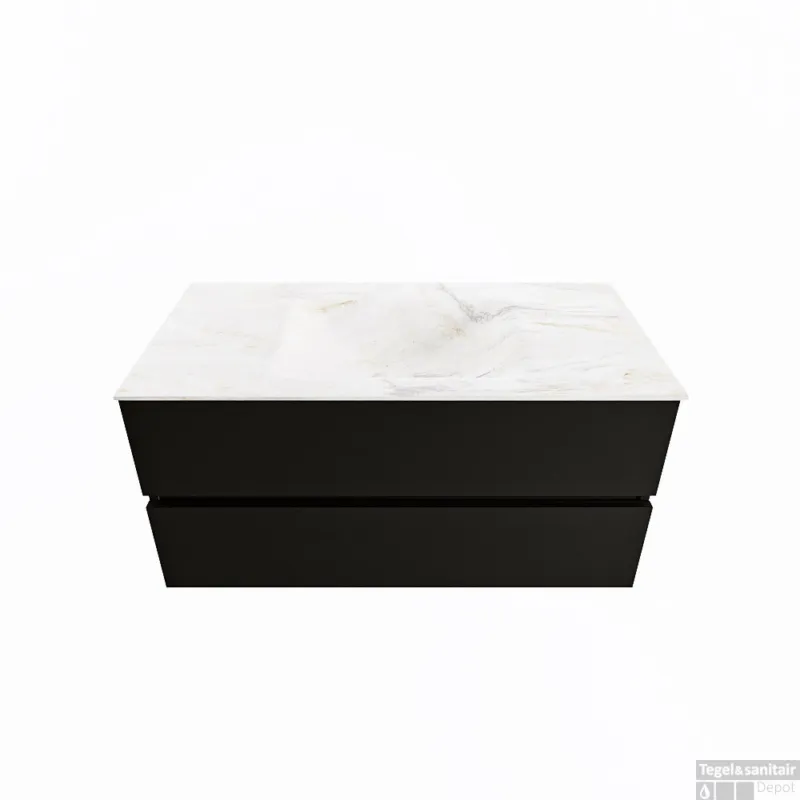 Finale Uitverkoop MONDIAZ VICA-DLUX 100cm badmeubel onderkast Urban 2 lades. Inbouw wastafel CLOUD midden zonder kraangat, kleur Ostra.