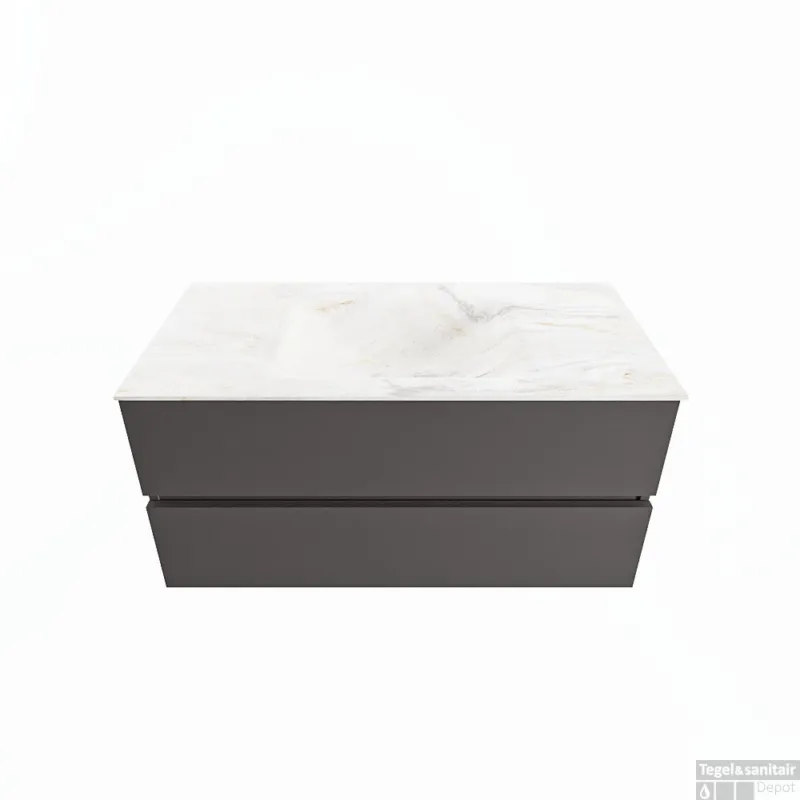 MONDIAZ VICA-DLUX 100cm badmeubel onderkast Dark grey 2 lades. Inbouw wastafel CLOUD midden zonder kraangat, kleur Ostra. Hete Deal