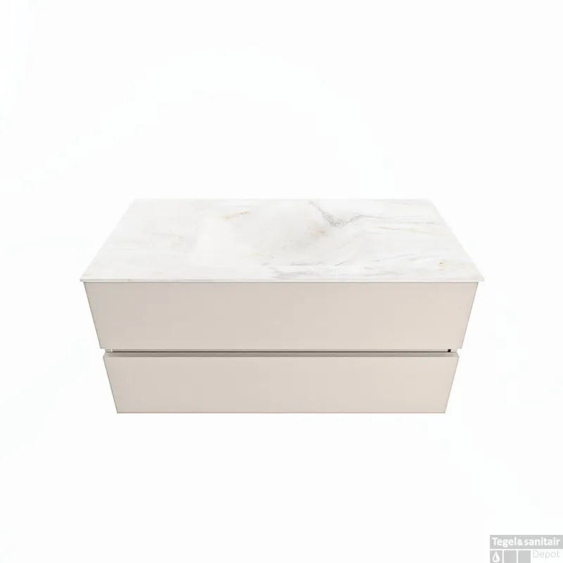MONDIAZ VICA-DLUX 100cm badmeubel onderkast Linen 2 lades. Inbouw wastafel CLOUD midden zonder kraangat, kleur Ostra. Dagaanbieding