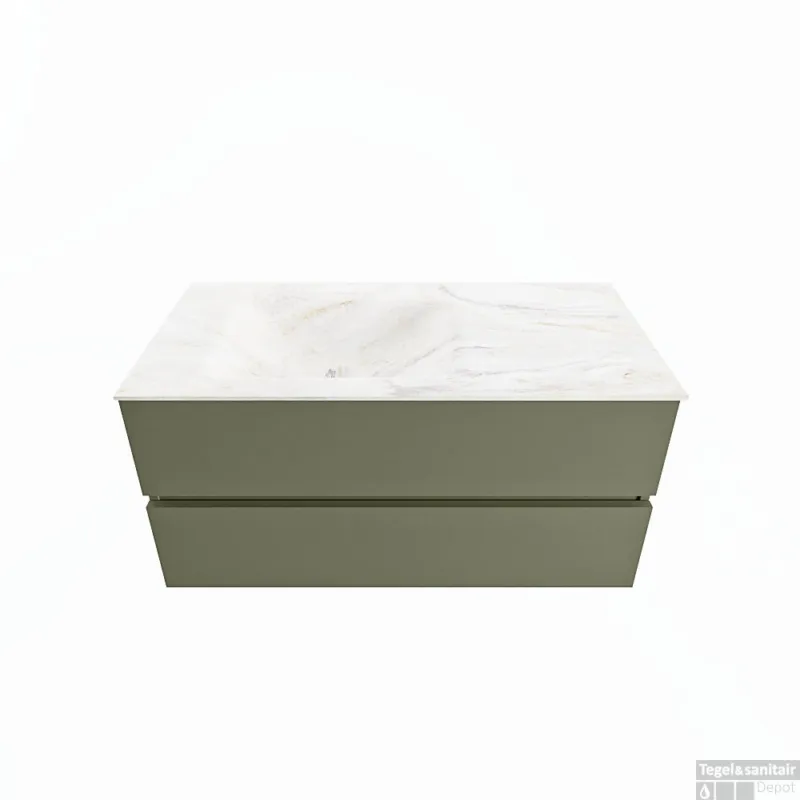 MONDIAZ VICA-DLUX 100cm badmeubel onderkast Army 2 lades. Inbouw wastafel CLOUD links zonder kraangat, kleur Ostra. Flitsaanbieding