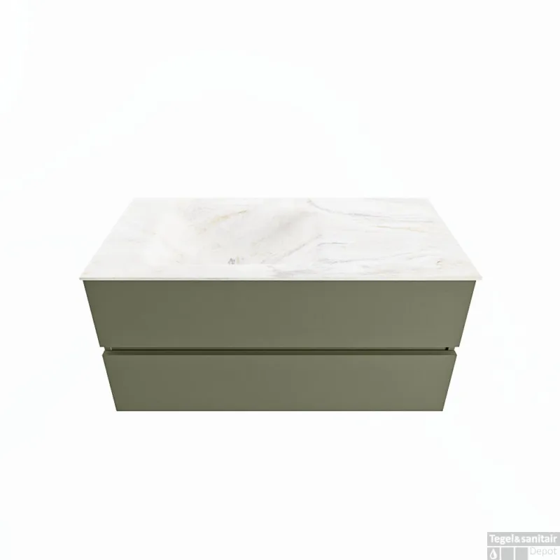 Shop Nu MONDIAZ VICA-DLUX 100cm badmeubel onderkast Army 2 lades. Inbouw wastafel CLOUD links 1 kraangat, kleur Ostra.