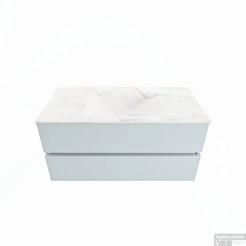 MONDIAZ VICA-DLUX 100cm badmeubel onderkast Clay 2 lades. Inbouw wastafel CLOUD midden zonder kraangat, kleur Ostra. Meest Verkocht