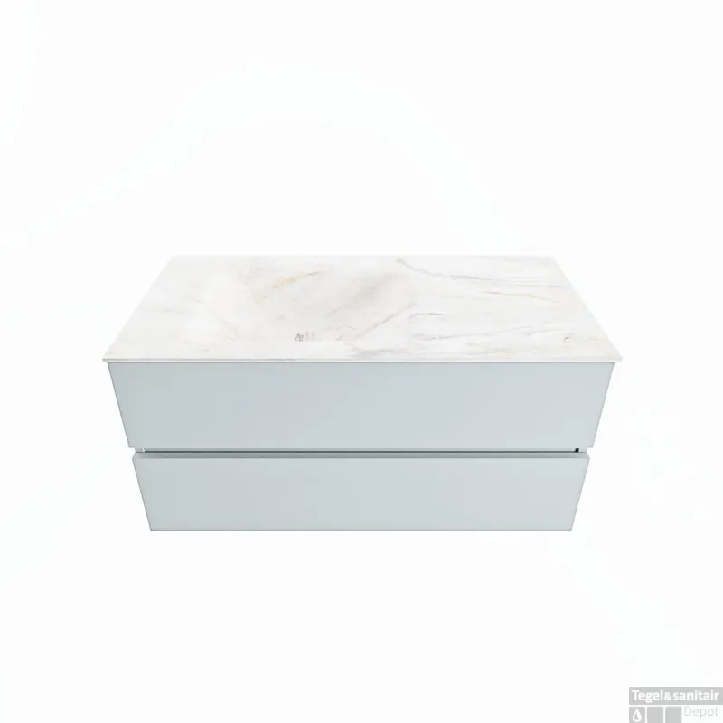 MONDIAZ VICA-DLUX 100cm badmeubel onderkast Clay 2 lades. Inbouw wastafel CLOUD links zonder kraangat, kleur Ostra. Uitverkoop