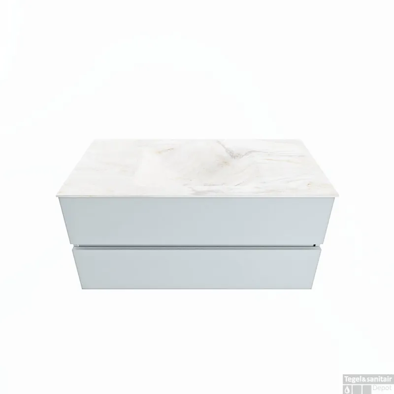 MONDIAZ VICA-DLUX 100cm badmeubel onderkast Clay 2 lades. Inbouw wastafel CLOUD midden 1 kraangat, kleur Ostra. Hete Deal