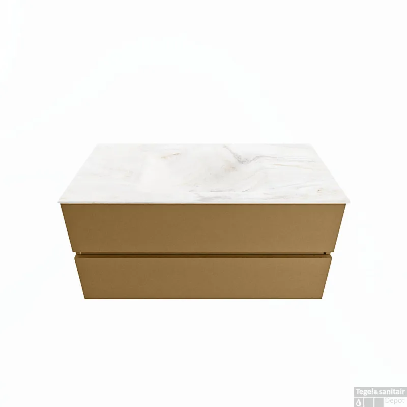 Flitsaanbieding MONDIAZ VICA-DLUX 100cm badmeubel onderkast Oro 2 lades. Inbouw wastafel CLOUD midden zonder kraangat, kleur Ostra.
