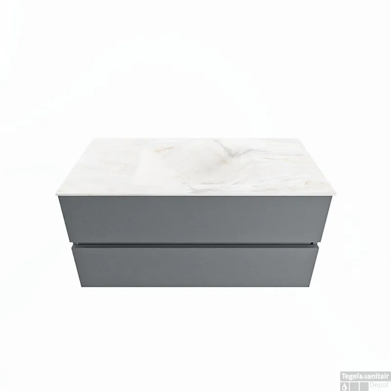 Dagaanbieding MONDIAZ VICA-DLUX 100cm badmeubel onderkast Plata 2 lades. Inbouw wastafel CLOUD midden zonder kraangat, kleur Ostra.