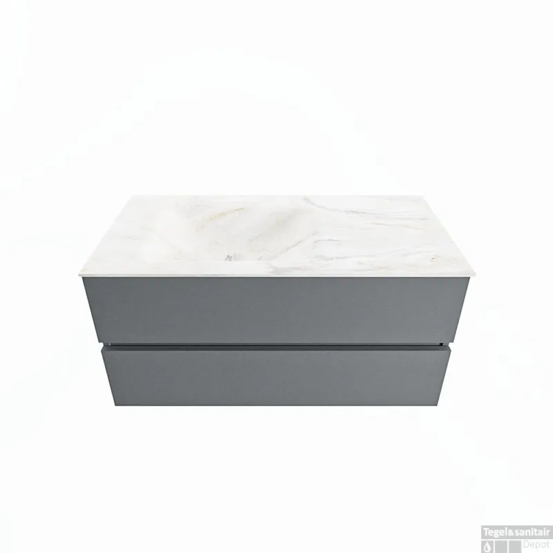 Beste Prijs MONDIAZ VICA-DLUX 100cm badmeubel onderkast Plata 2 lades. Inbouw wastafel CLOUD links zonder kraangat, kleur Ostra.