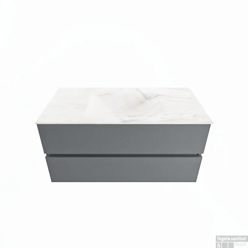 Flitsaanbieding MONDIAZ VICA-DLUX 100cm badmeubel onderkast Plata 2 lades. Inbouw wastafel CLOUD midden 1 kraangat, kleur Ostra.