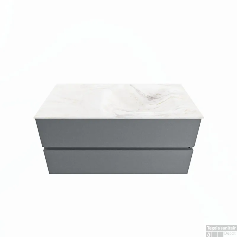 MONDIAZ VICA-DLUX 100cm badmeubel onderkast Plata 2 lades. Inbouw wastafel CLOUD rechts 1 kraangat, kleur Ostra. Merkproduct