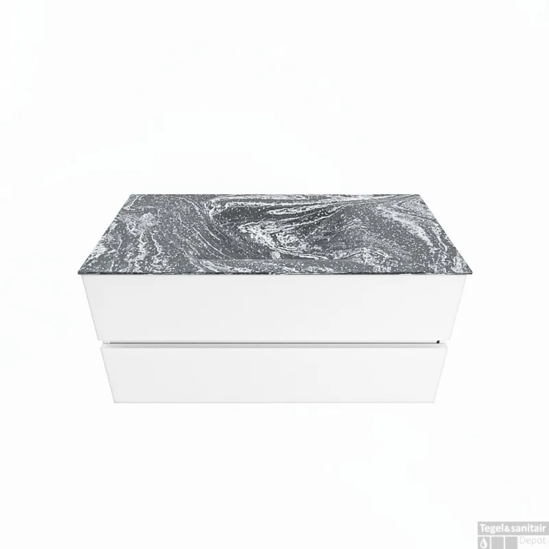 Beperkte Voorraad MONDIAZ VICA-DLUX 100cm badmeubel onderkast Talc 2 lades. Inbouw wastafel CLOUD midden zonder kraangat, kleur Lava.