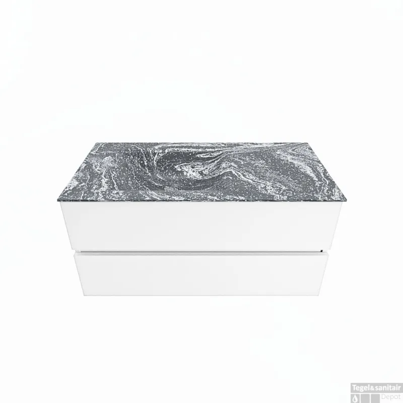 Superprijs MONDIAZ VICA-DLUX 100cm badmeubel onderkast Talc 2 lades. Inbouw wastafel CLOUD links zonder kraangat, kleur Lava.