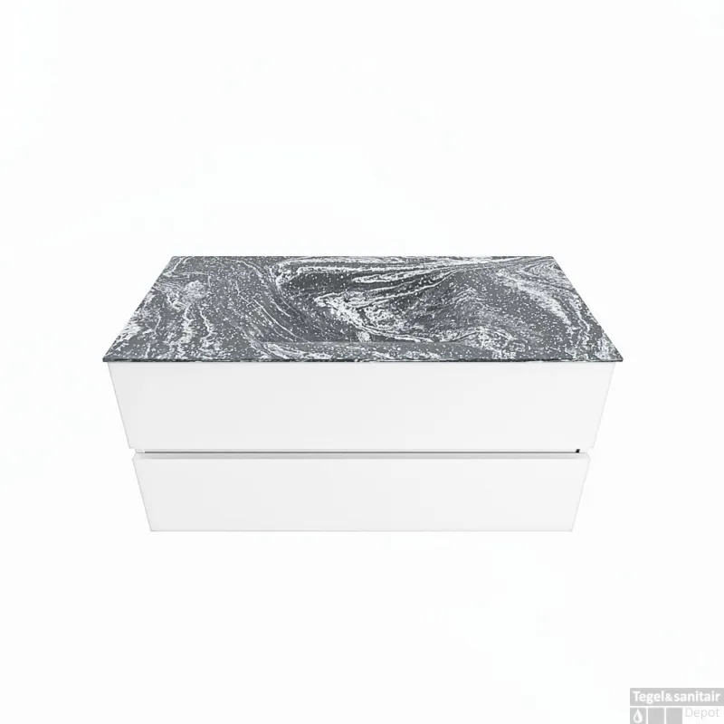 Beperkt Aanbod MONDIAZ VICA-DLUX 100cm badmeubel onderkast Talc 2 lades. Inbouw wastafel CLOUD midden 1 kraangat, kleur Lava.
