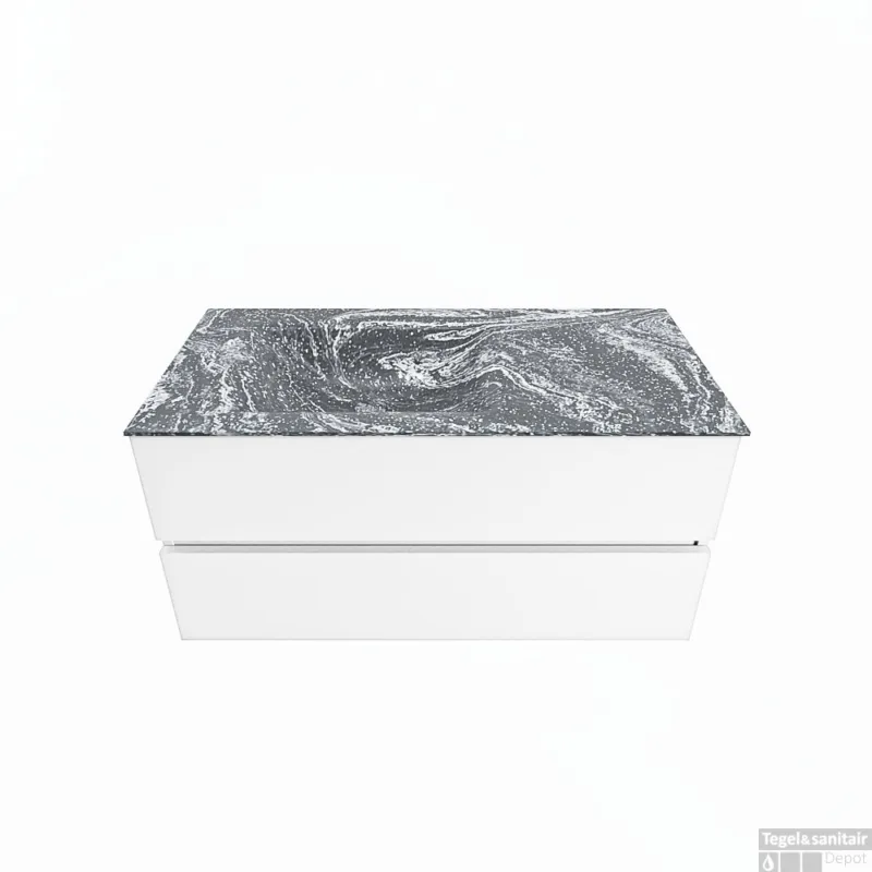MONDIAZ VICA-DLUX 100cm badmeubel onderkast Talc 2 lades. Inbouw wastafel CLOUD links 1 kraangat, kleur Lava. Aanbieding