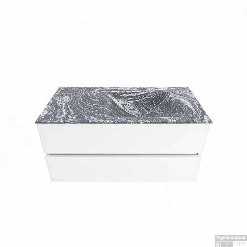 MONDIAZ VICA-DLUX 100cm badmeubel onderkast Talc 2 lades. Inbouw wastafel CLOUD rechts 1 kraangat, kleur Lava. Alleen Vandaag