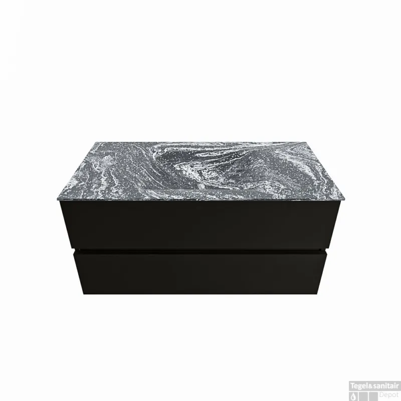 MONDIAZ VICA-DLUX 100cm badmeubel onderkast Urban 2 lades. Inbouw wastafel CLOUD midden zonder kraangat, kleur Lava. Bestel Nu