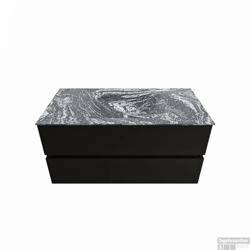 MONDIAZ VICA-DLUX 100cm badmeubel onderkast Urban 2 lades. Inbouw wastafel CLOUD midden 1 kraangat, kleur Lava. Laatste Versie