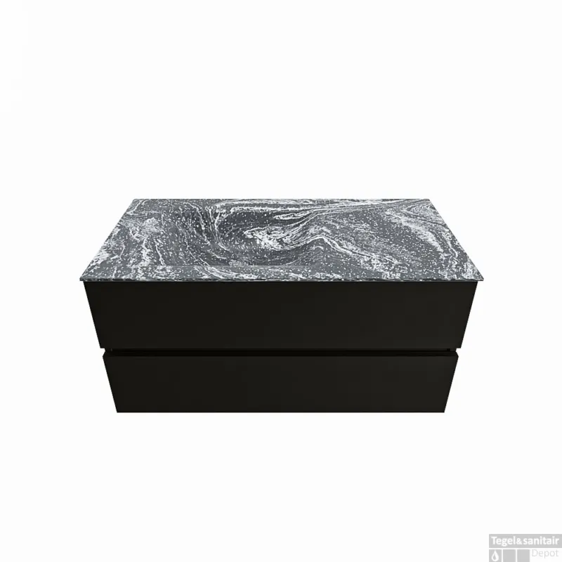 Beperkte Voorraad MONDIAZ VICA-DLUX 100cm badmeubel onderkast Urban 2 lades. Inbouw wastafel CLOUD links 1 kraangat, kleur Lava.