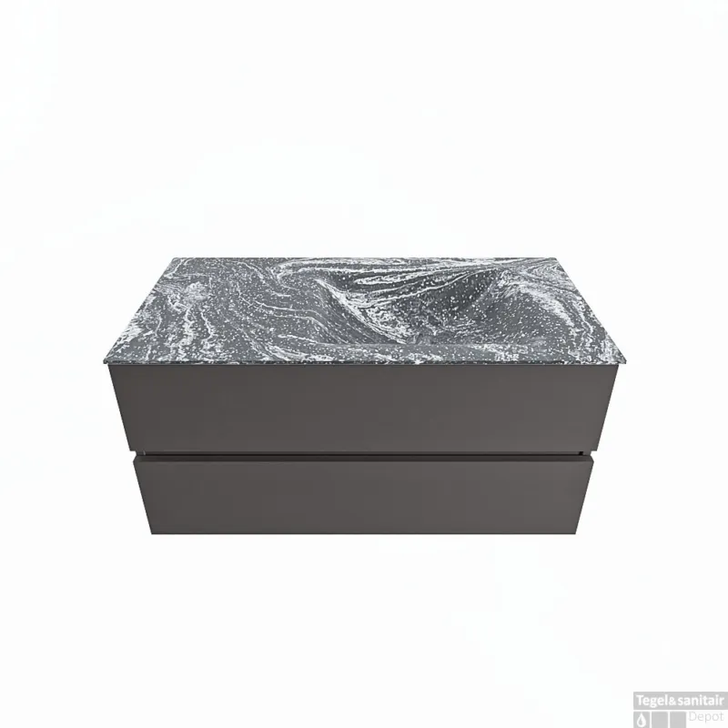Koop Vandaag MONDIAZ VICA-DLUX 100cm badmeubel onderkast Dark grey 2 lades. Inbouw wastafel CLOUD rechts zonder kraangat, kleur Lava.