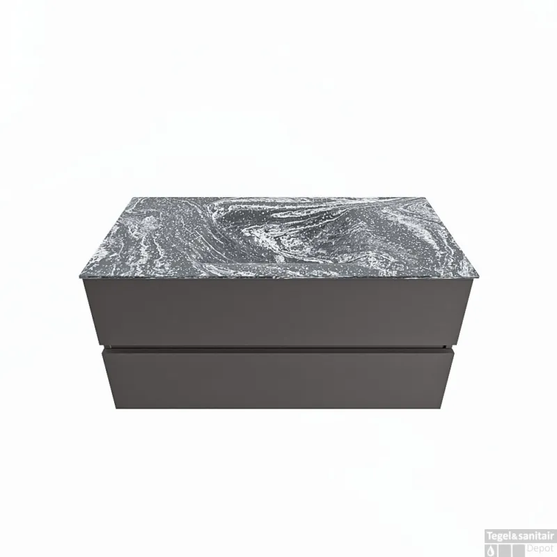 MONDIAZ VICA-DLUX 100cm badmeubel onderkast Dark grey 2 lades. Inbouw wastafel CLOUD midden 1 kraangat, kleur Lava. Finale Uitverkoop