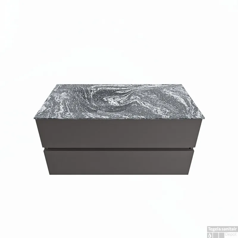 MONDIAZ VICA-DLUX 100cm badmeubel onderkast Dark grey 2 lades. Inbouw wastafel CLOUD links 1 kraangat, kleur Lava. Nu Kopen